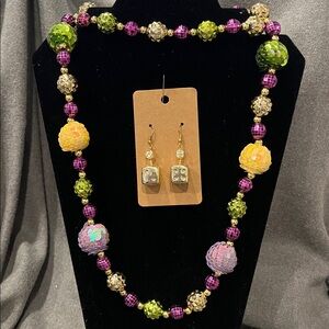 💕 2/$15 Mardi Gras Sequin Bead Necklace & Dice earrings